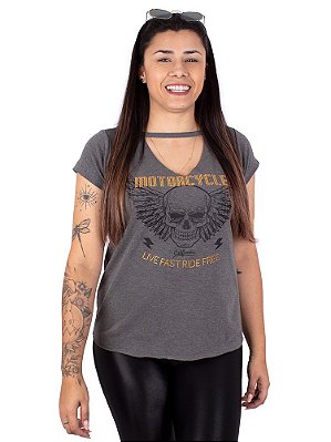 Blusa Choker Motorcycle Grafite