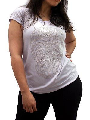 Blusa Gola Redonda Caveira Mexicana Branca