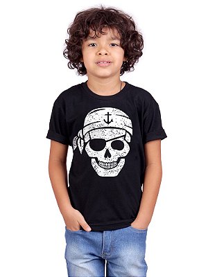 Camiseta Infantil Caveira Pirata Preta