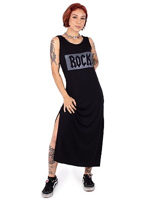 Vestido Tubinho Abertura Lateral Rock Preto