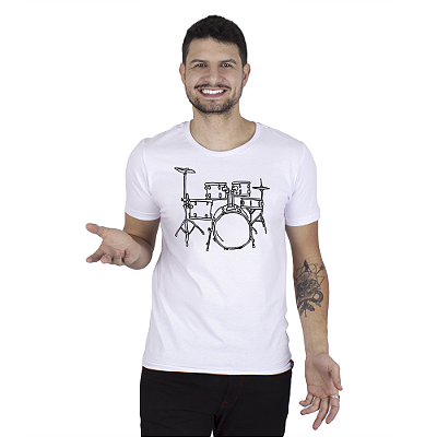 Camiseta Bateria Line Drum Branca