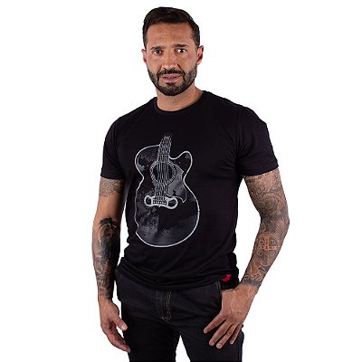 Camiseta Violão Acústico Preta.