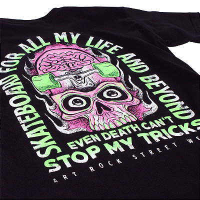 Camiseta Juvenil Caveira Skate Preta