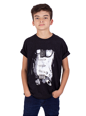 Camiseta Juvenil Guitarra Fender Preto Jaguar