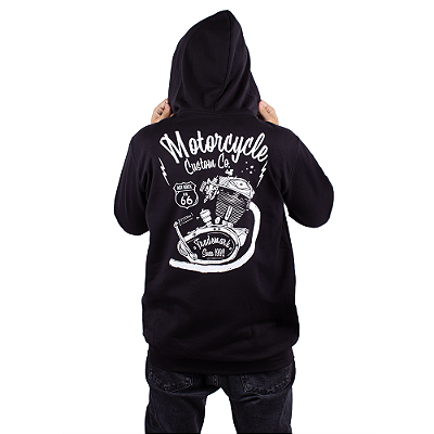 Moletom Canguru Zíper Motorcycle Custom Co 66 - Preto