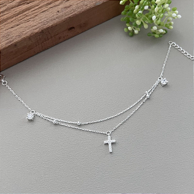 Pulseira Dupla com Cruz - Prata 925