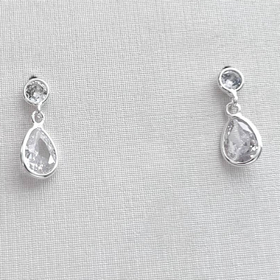 Brinco Pêndulo Zircônia Formato Gota - Prata 925