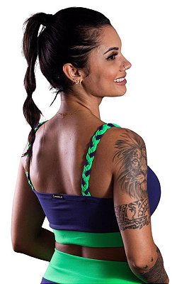 Top Ariana marinho com verde com Alça Tripla de Trança - Porle