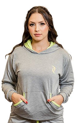 Blusa moletinho Alana mescla com verde neon fitness e casual - PORLE
