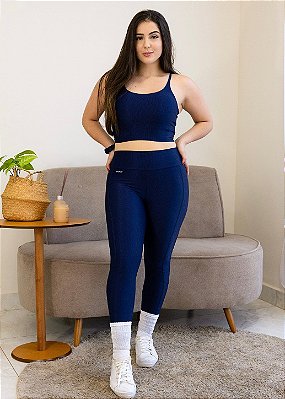 Legging Duda azul marinho suplex de poliamida canelado - PORLE