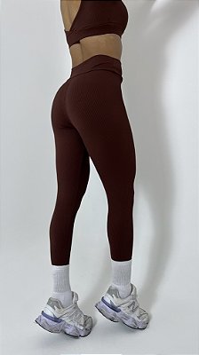 Legging café canelada suplex de poliamida – Porle