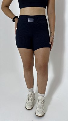 Short preto canelado suplex de poliamida – Porle