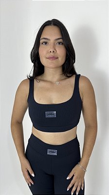 Top preto canelado suplex de poliamida – Porle