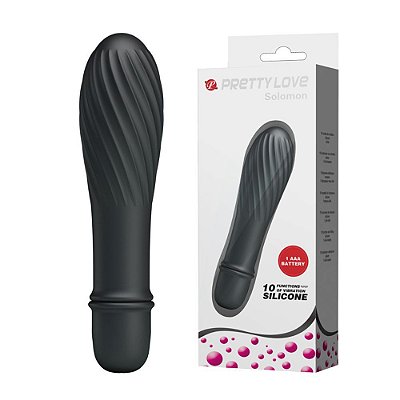 PRETTY LOVE SOLOMON - Mini Vibrador Em Silicone Com Relevo E 10 Modos De Vibração - 12,2 X 2,9 CM | Cor: Preto
