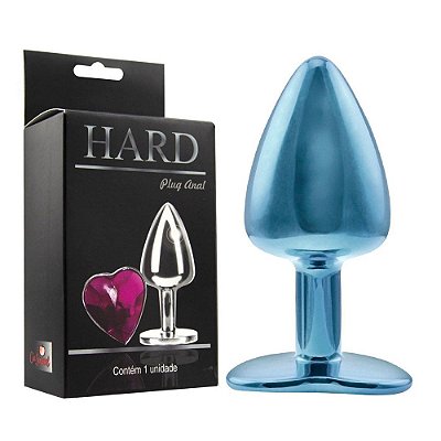 HARD - Plug Anal em Alumínio Polido com Joia em Forma de Coração 6,5 x 3 CM - Cor: Azul