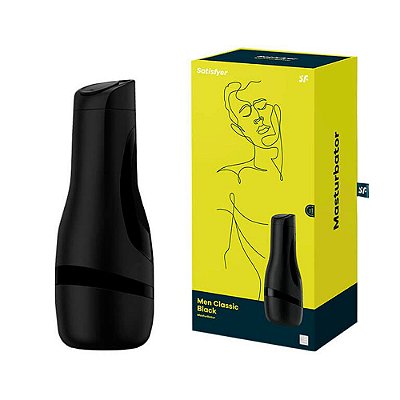 SATISFYER MEN CLASSIC BLACK - Masturbador Masculino Em Cyberskin Com Regulador De Pressão Interna - 25,8 X 9,6 Cm