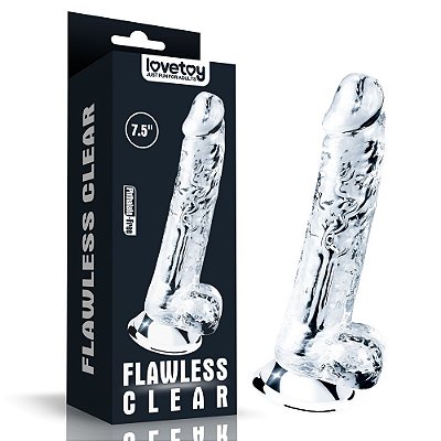 LOVETOY FLAWLESS CLEAR -  Prótese Realística Com Glande Definida Transparente Escroto Ventosa Para Fixação 19 X 3,4 Cm