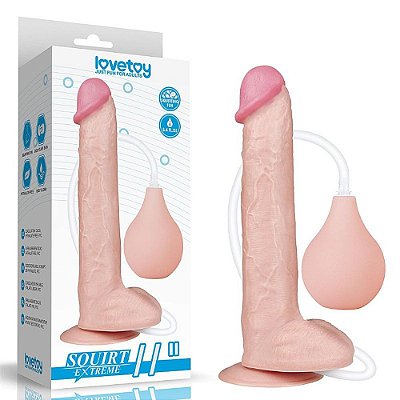 LOVETOY SQUIRT EXTREME 11 - Prótese Realística Glande Definida Veias Salientes Escroto Ventosa E Simulador De Ejaculação