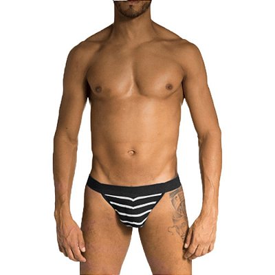 SD CLOTHING - Cueca Jockstrap Tapa Sexo Cor Preto Listrada Tamanho Único