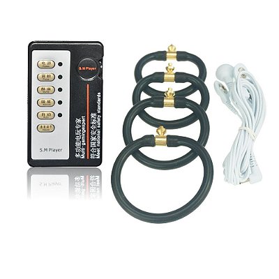 PENIS ENLARGEMENT - Kit de Anéis com Contatos em Metais e Controle que Emite Ondas de Eletro Choque