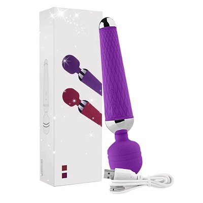 Magic Wand - Vibrador Massageador Recarregável com 10 Modos de Vibração - 20 x 4 cm | Cor: Roxo
