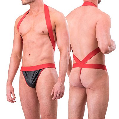 SEXY FANTASY - Cueca Jockstrap com Suspensório Preto e Vermelho | TAMANHO ÚNICO