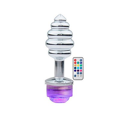 Plug Anal Escalonado Em Alumínio Com Luz De Led E Controle Sem Fio - 9,5 X 2,7 Cm