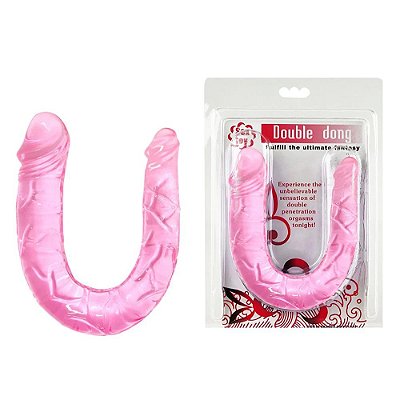 Pênis de Borracha Duplo Com Glande Definida Rosa 28,8 Cm - DOUBLE DONG