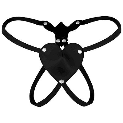 Calcinha Aberta Fio Dental Detalhes Coração Couro Sintético - Dominatrixxx