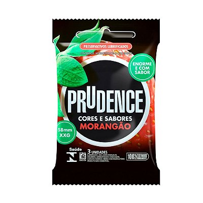 PRUDENCE CORES E SABORES XXG ENORME MORANGÃO - Preservativo com Sabor 3 UNIDADES