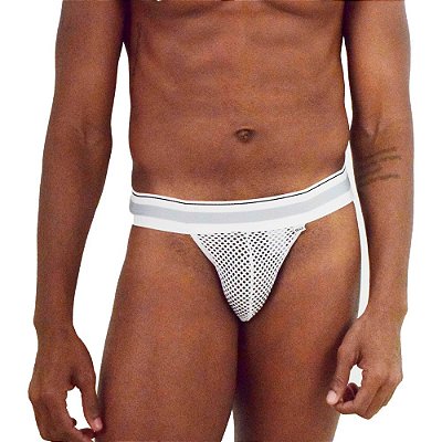 Cueca Jockstrap Em Arrastão Tamanho Unico Branco - SD Clothing