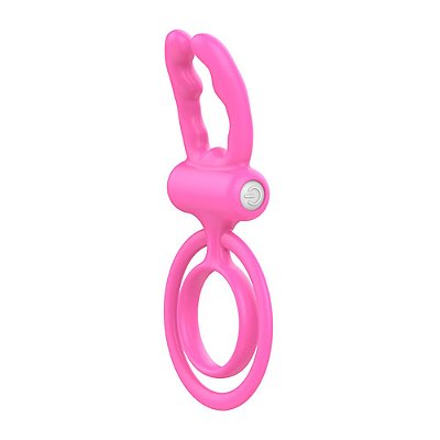 Anel Peniano Com Estimulador Clitoriano E Argola Para Testículos Vibração única E Potente Em Silicone 12 X 3 Cm | Rosa