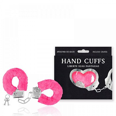 HAND CUFFS - Algemas Reguláveis com Chaves em Pelúcia Rosa