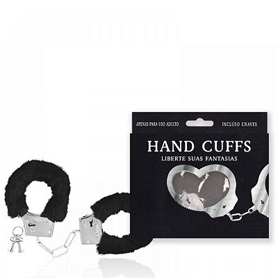 HAND CUFFS - Algemas Reguláveis com Chaves em Pelúcia Preto