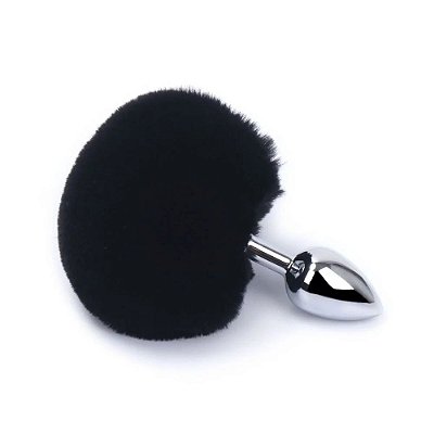 Plug Anal Metal Cauda Rabo Coelho Pompom P 6,5 x 2,5 CM Preto - Me Ame