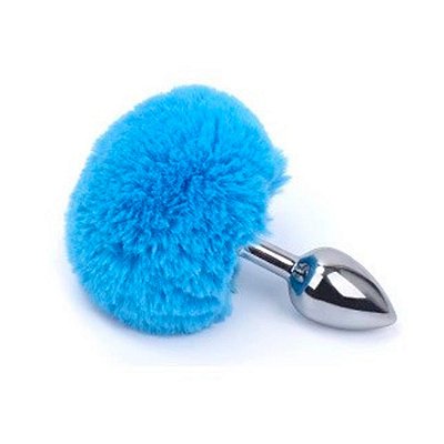 Plug Anal Metal Cauda Rabo Coelho Pompom P 6,5 x 2,5 CM Azul - Me Ame