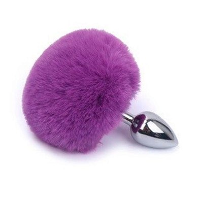 Plug Anal Metal Cauda Rabo Coelho Pompom P 6,5 x 2,5 CM Roxo - Me Ame