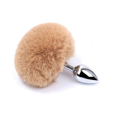 Plug Anal Metal Cauda Rabo Coelho Pompom P 6,5 x 2,5 CM Nude - Me Ame