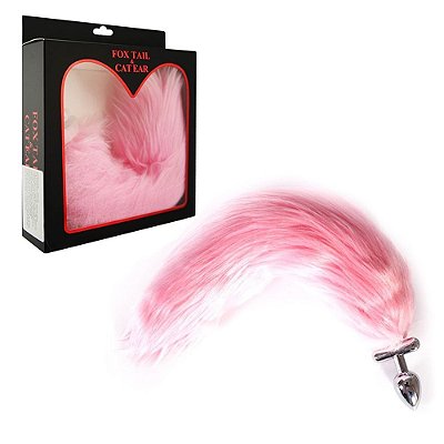 Plug Anal De Luxo Com Formato Cônico Em Metal, Rabo De Raposa E Luz Pisca Pisca Com 3 Velocidades | Cor: Rosa