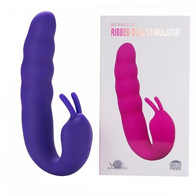 APHRODISIA RIBBED DUAL STIMULATOR - Strapless Recarregável com 2 Motores e 10 Modos de Vibração 17 X 3,5 CM | Cor: Roxo