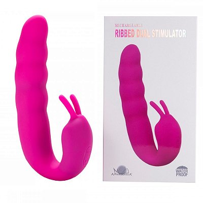 Vibrador Strapless E 10 Modos de Vibração Rosa - APHRODISIA RIBBED DUAL STIMULATOR