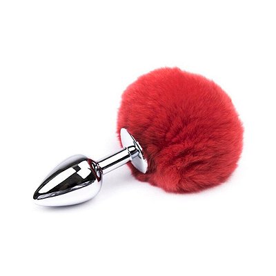 Plug Anal Metal Cauda Rabo Coelho Pompom 8,5 x 3 CM Vermelho - Me Ame