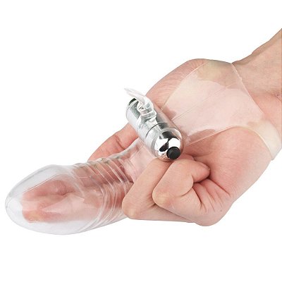Capa Para Dois Dedos Confeccionada com Estimulador Clitoriano e Cápsula Vibratória com 10 Vibrações - 15 X 4,5 CM