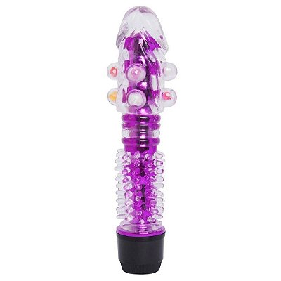 Vibrador Personal Com Capa Peniana E Pérolas Com Textura Massageadora Feito De Silicone - 14,5 X 3,5 Cm | Cor: Roxo