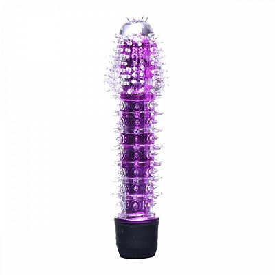 Vibrador Personal Com Capa Peniana de Silicone Com Saliências - 14,5 x 3,5 cm | Cor: Roxo