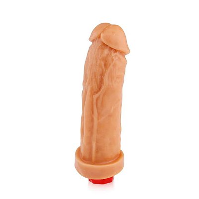 Pênis de Borracha com Vibrador, Escroto, Glande e Ventosa - 17 x 5 CM