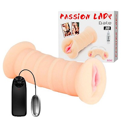 PASSION LADY DALE - Masturbador Masculino em Forma de Vagina Dupla em Cyberskin com Texturas Interna e Vibro 19 X 4,5 Cm