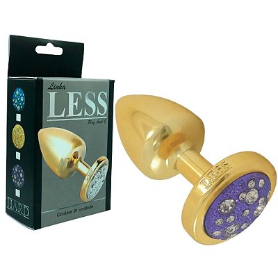 Plug Anal Grande Dourado Em ABS Jóias Cravejado 7,2 X 4 Cm Pedra Lilás - Hard Less