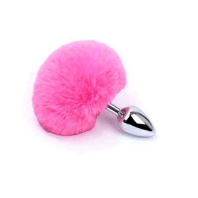 Plug Anal Metal Cauda Rabo Coelho Pompom 8,5 x 3 CM Rosa Escuro - Me Ame