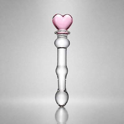 Plug Anal Em Vidro Transparente Com Detalhe Coração – Sensorial Aquecimento E Resfriamento – 21 x 2,8 cm